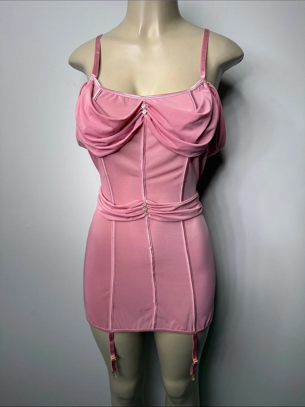 Pink Draped Bust Chemise with Garter Straps NWOT